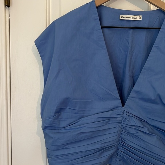 Abercrombie& Fitch | Poplin Plunge V-Neck Top Blouse XL Smock Ruching Classic - Picture 4 of 9